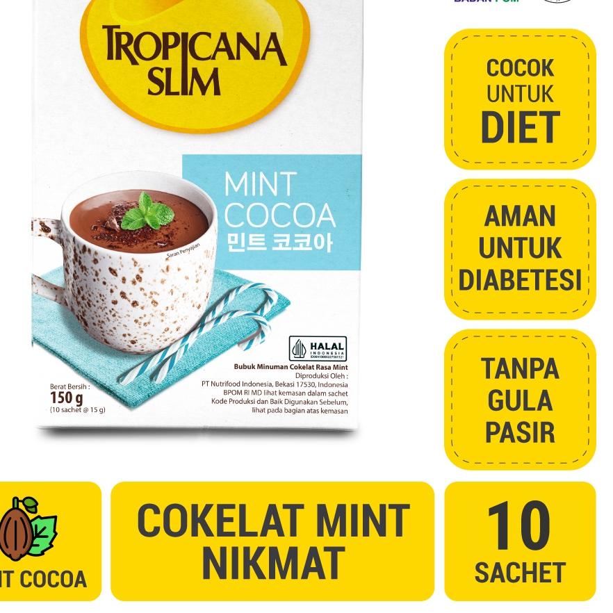 

♦ Tropicana Slim Mint Cocoa 10 Sachet - Minuman Cokelat Mint Nikmat Tanpa Gula Pasir ♩