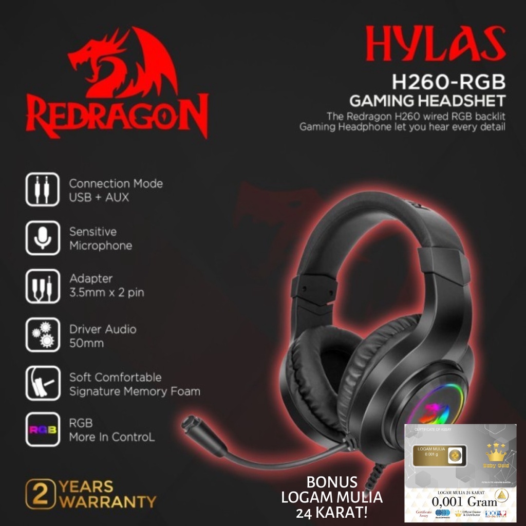 Headphone Gaming  Redragon RGB AUX HYLAS H260RGB