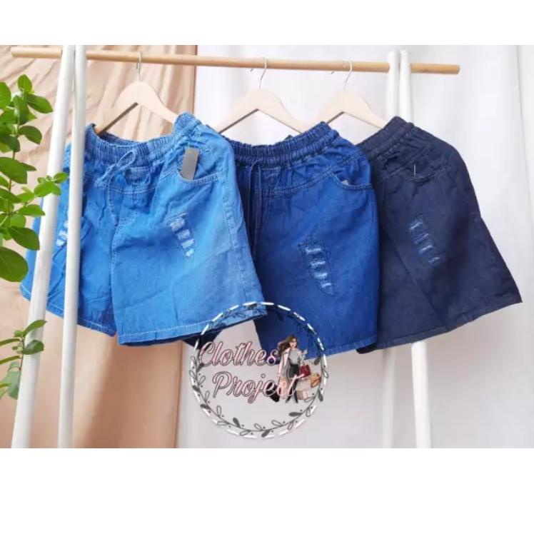 New Pants Jumbo Sobek Rawis / Celana Pendek Wanita Rawis Jeans Denim