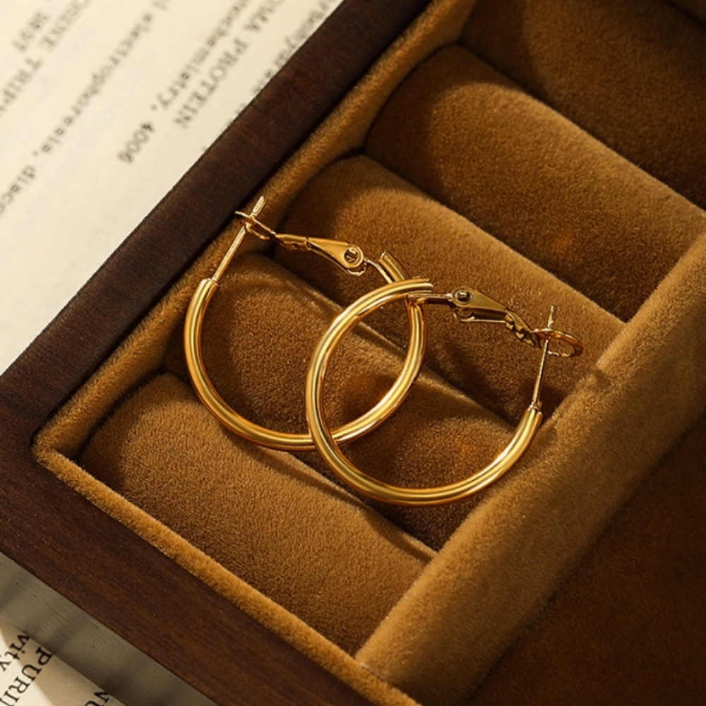 2pcs Anting Hoop Loop Lapis Emas 18K Stainless Hypoallergenic Tidak Luntur Untuk Wanita Hadiah Pernikahan Hypoallergia