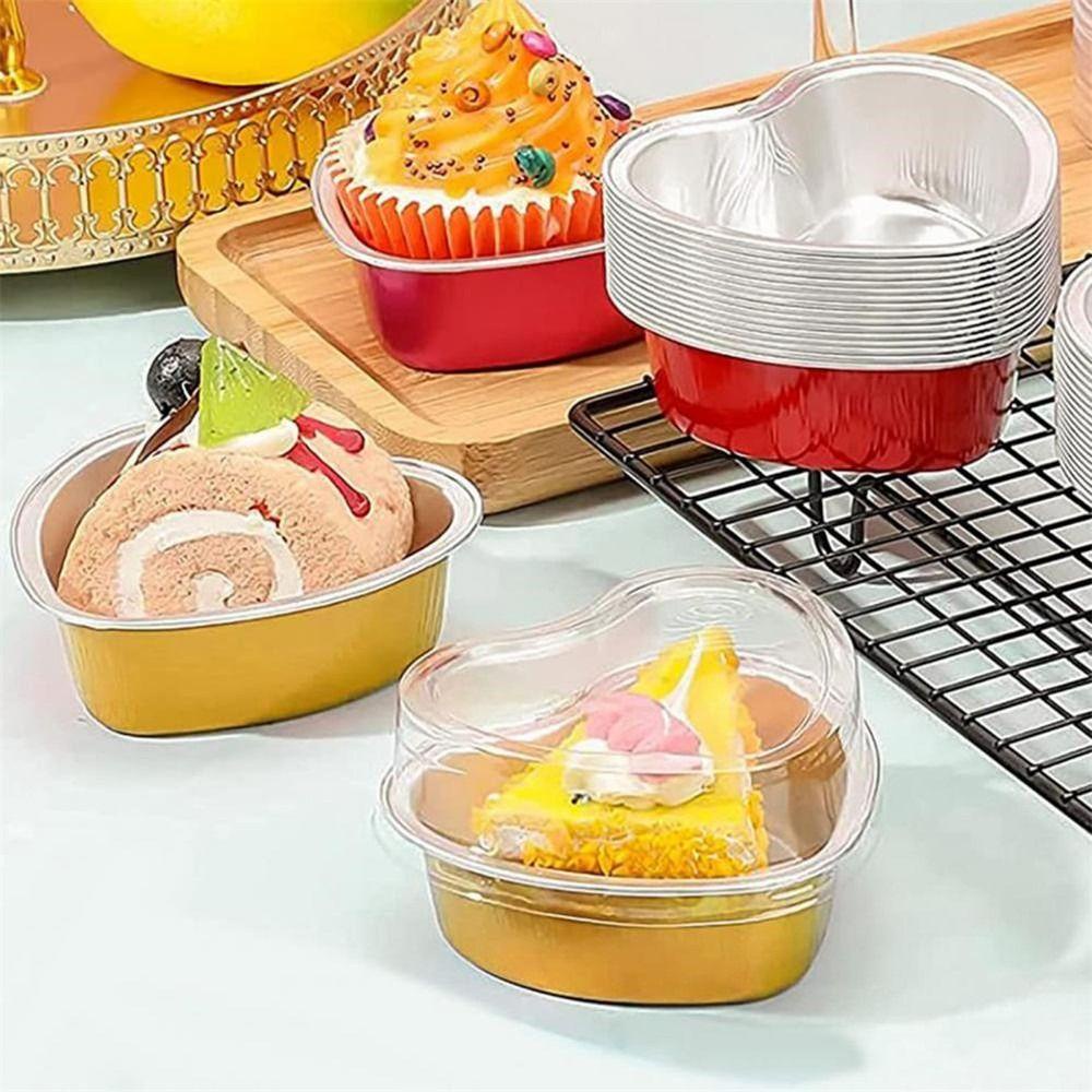 Solighter 10PCS Aluminium Foil Tin Cup Baru Alat Kue Tray Cup Tinfoil Dengan Tutup Tinfoil Kotak Mini Wadah Makanan Ringan Muffin Cupcake Cup