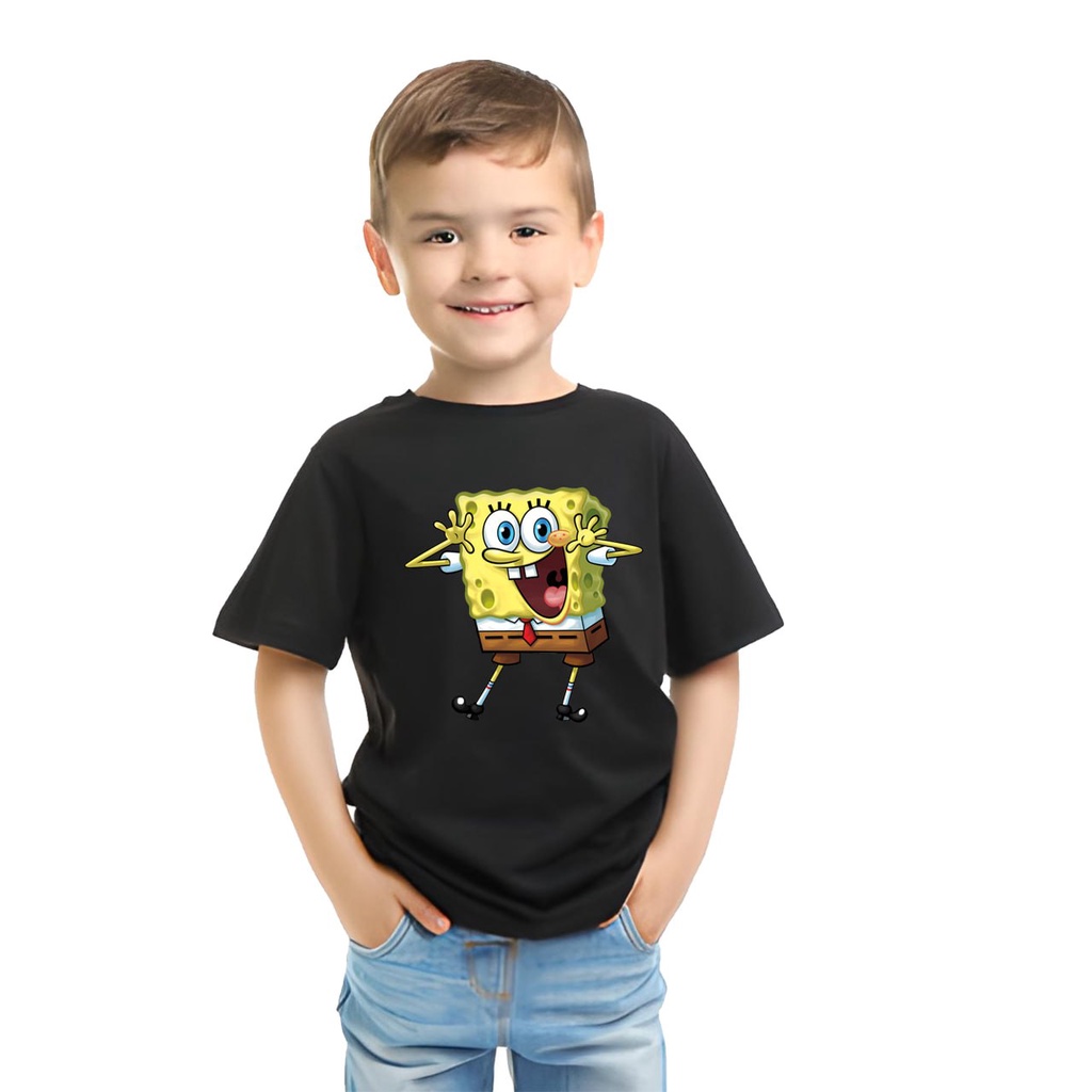 New Kaos Distro Spongebop Anak Laki Laki Umur 4-8 Tahun Bahan Cotton 30s