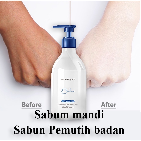 【ORIGINAL】Sabun mandi cair Sabun cair sabun pemutih badan body wash whitening 300ML Lotion pemutih badan Pemutih seluruh tubuh Wangi tahan lama Menghilangkan kulit keratin dan kotoran Pemutih Peremajaan Kulit