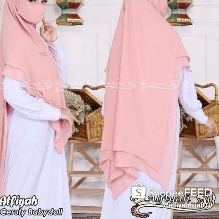 (ORIALFIYAH) JILBAB HIJAB KHIMAR CERUTY BABYDOLL JUMBO 2LAYER PARI JUMBO ORI ALFIYAHHIJAB MASKER  ✔