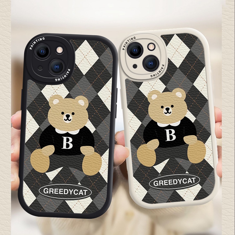 Case iPhone Untuk14 /13 /12 /11 Promax Motif Kotak Beruang Lucu Casing Soft Untuk Iphone6/7/8Plus/X/XR/Xs Max Cover