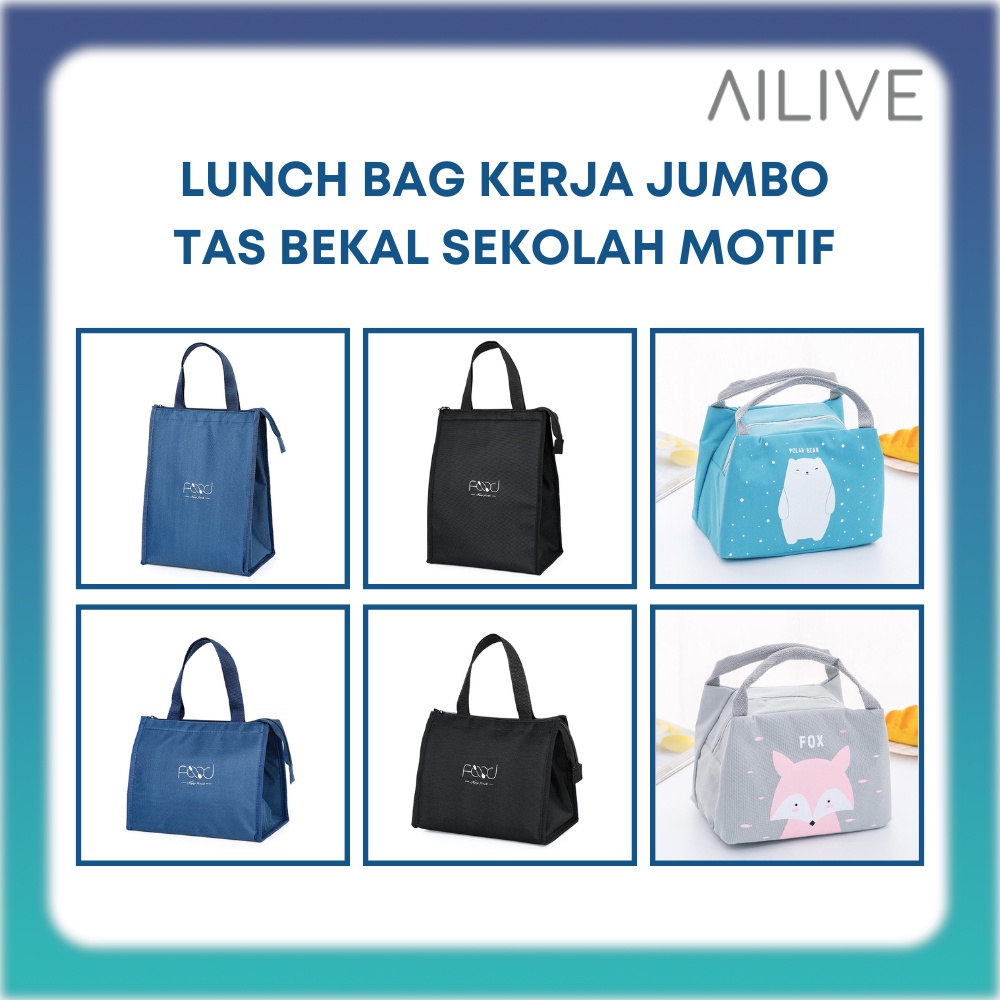 Tas Bekal Sekolah Karakte Lunch Bag Dewasa Aluminium Tahan Panas Tas Bekal Besar Premium