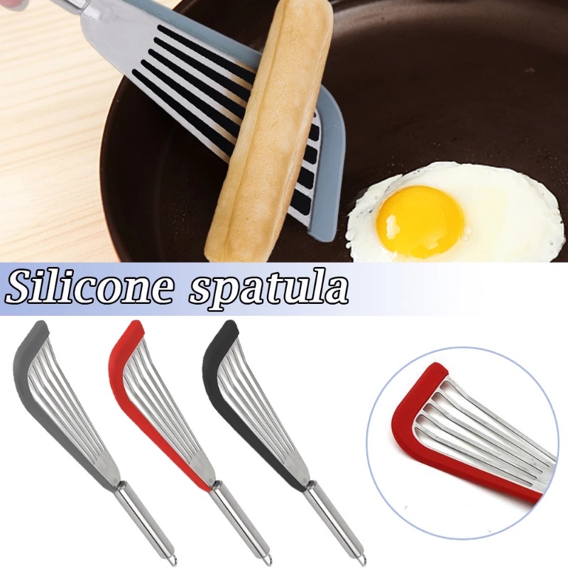 Panci Anti Lengket Tahan Panas Anti slip Serbaguna Goreng Telur Pancake Steak Ikan Flip Gagang Stainless Steel Sekop Masak Dapur Masak BBQ Utensils Silicone Shovel