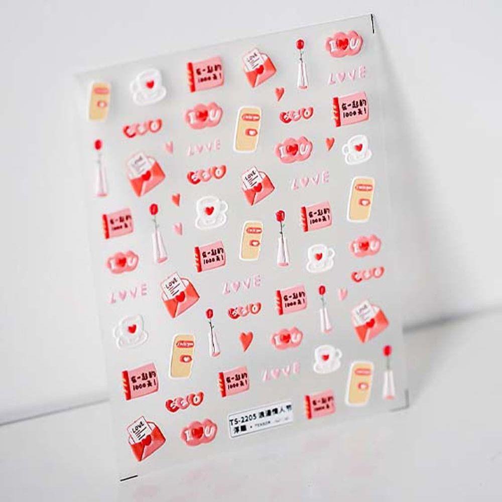 MXBEAUTY Bunga Stiker Kuku Fashion Perekat Diri Daun Cinta Hati Pink Huruf Dekorasi Nail Art