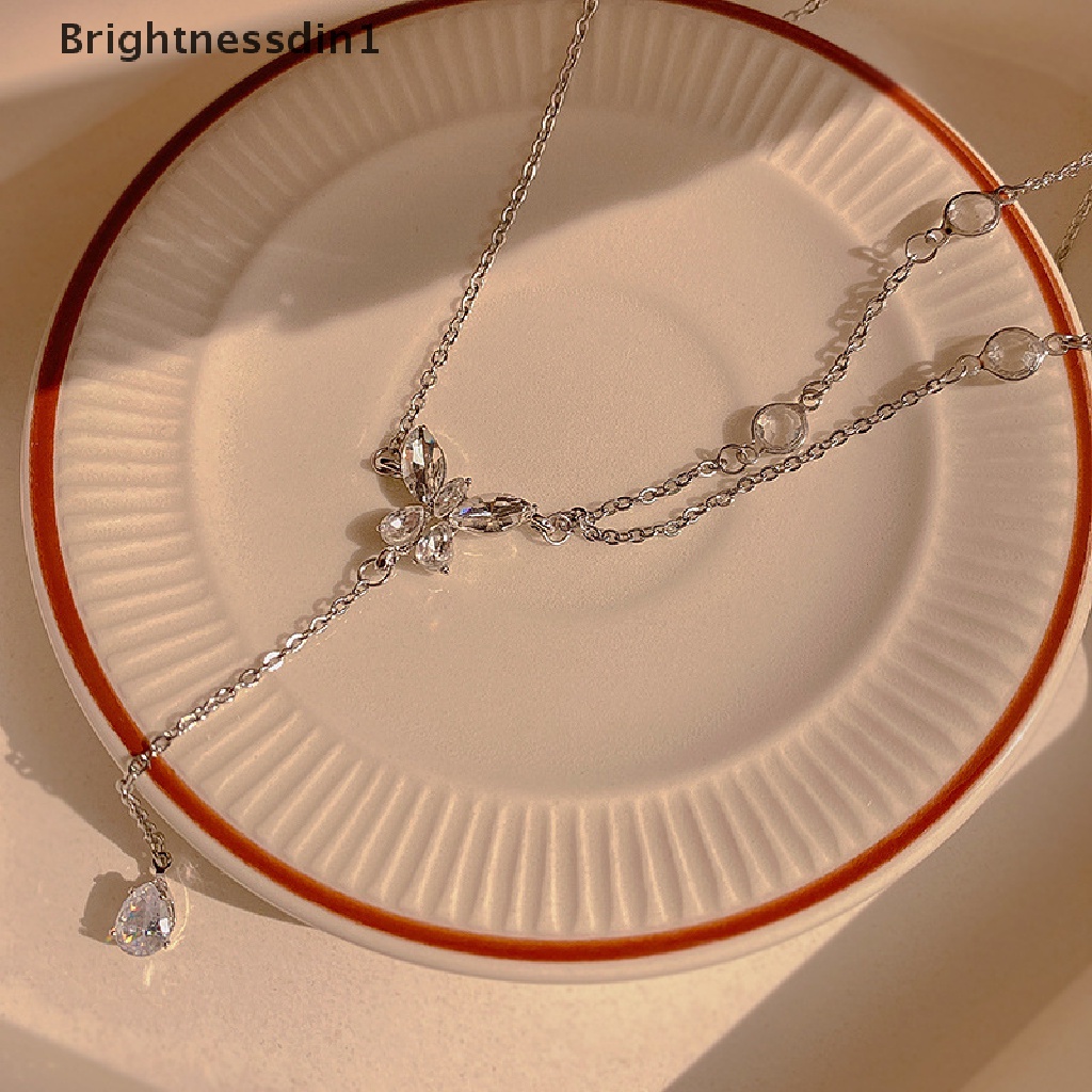 [Brightnessdin1] Rumbai Panjang Kristal Liontin Kalung Fashion Zirkon Kupu-Kupu Kalung Gothic Manis Vintage Wanita Perhiasan Kalung Butik