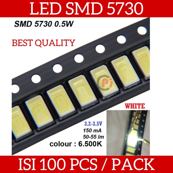 Isi 100 Pcs LAMPU LED SMD CHIP 5630 5730 LIGHT EMITTER DIODE WHITE SUPER BRIGHT Untuk pengganti Lampu servis LED