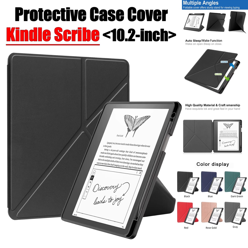 [Tidur/Bangun] All-new 2023 Kindle Scribe Case 10.2-inci e-Book Readers Fashion Warna Solid TPU Transformer Flip Stand eReader Penutup Pelindung Kulit Dengan Slot Pulpen