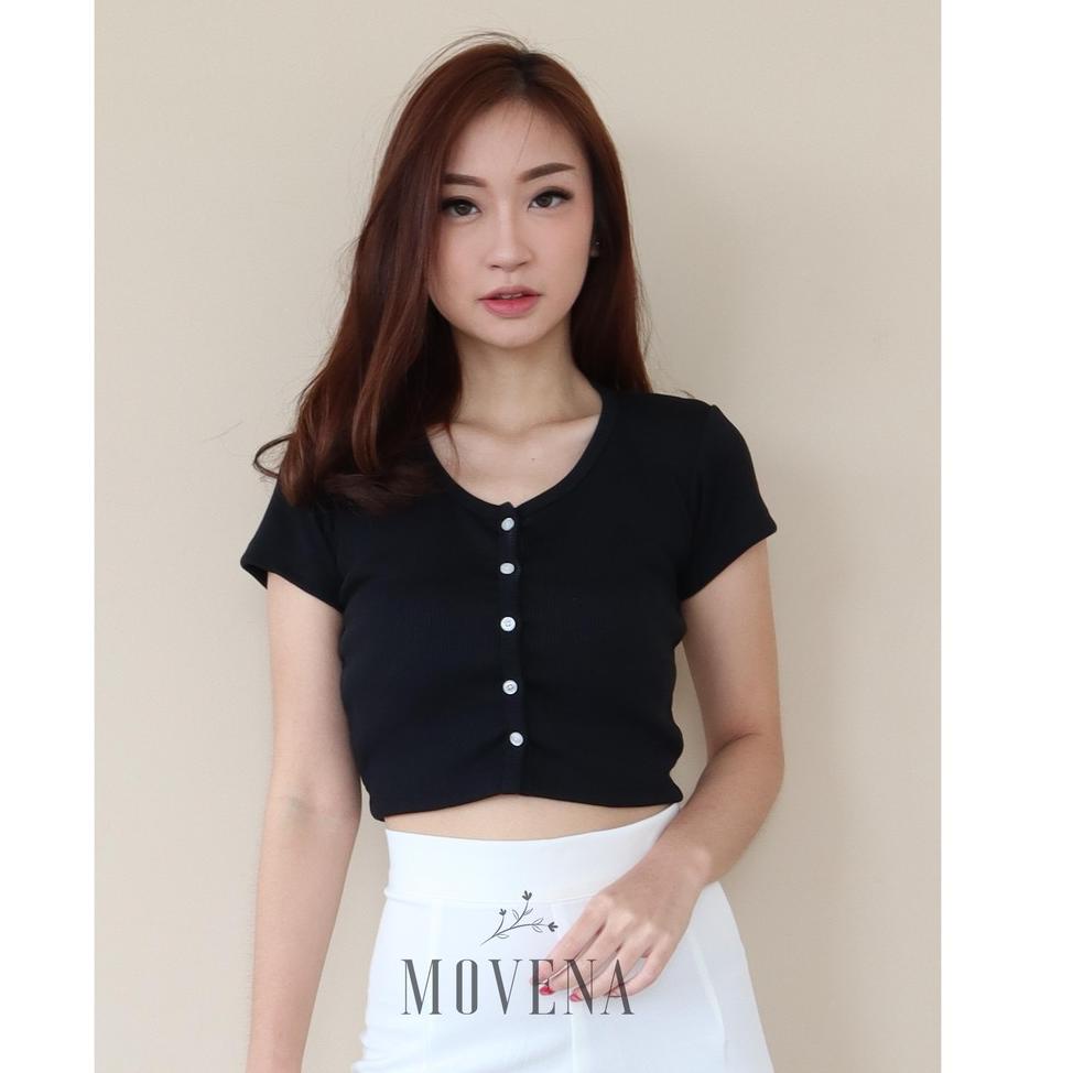 Murah Rib Crop Top Kancing / Atasan Kaos Wanita