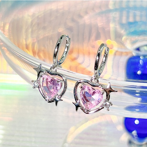 YEEZII Anting Perak Wanita Elegan Pink Zircon Galaxy Earring Aksesoris Perhiasan