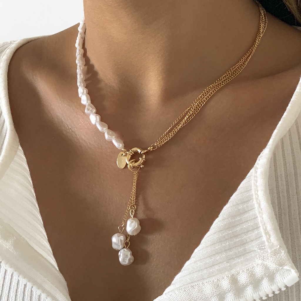 Korea fashion Asimetris Mutiara Rumbai Kalung Wanita punk Rantai Rumbai Kalung Kepribadian mix and match Perhiasan Hadiah