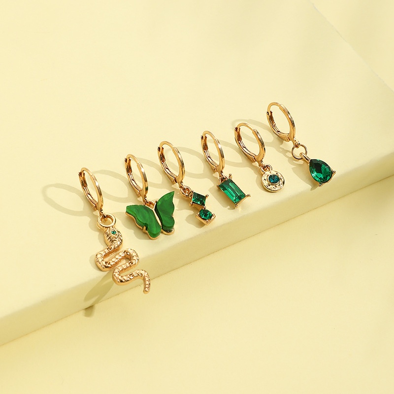 Anting Kupu-Kupu Elegan Yang Dipersonalisasi Ins Angin Zirkon Tetesan Air Liontin Berlian Ular Kupu-Kupu Cincin Anting Set