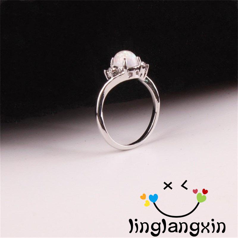 Llx-sparkling Berlian Imitasi Dihiasi Permata Canggih Elegan Pertunangan Cincin