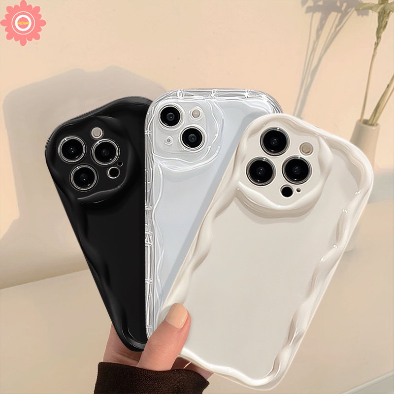 IPHONE Casing Ponsel Kompatibel Untuk Iphone11 7plus XR 12 13 14 Pro MAX X XS Max7 8 Plus SE 2020 Mode Sederhana Cat Air Gelombang Bingkai Bantal Halus Glossy Bergelombang Tepi Shockproof Soft Case