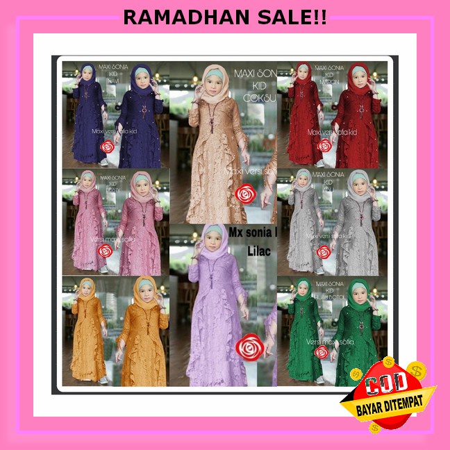 Azzura Dress Baju Gaun Anak Perempuan Anggun Dan Elegan Gamis Anak Lavender Mix Tile Usia 3-14 Tahun