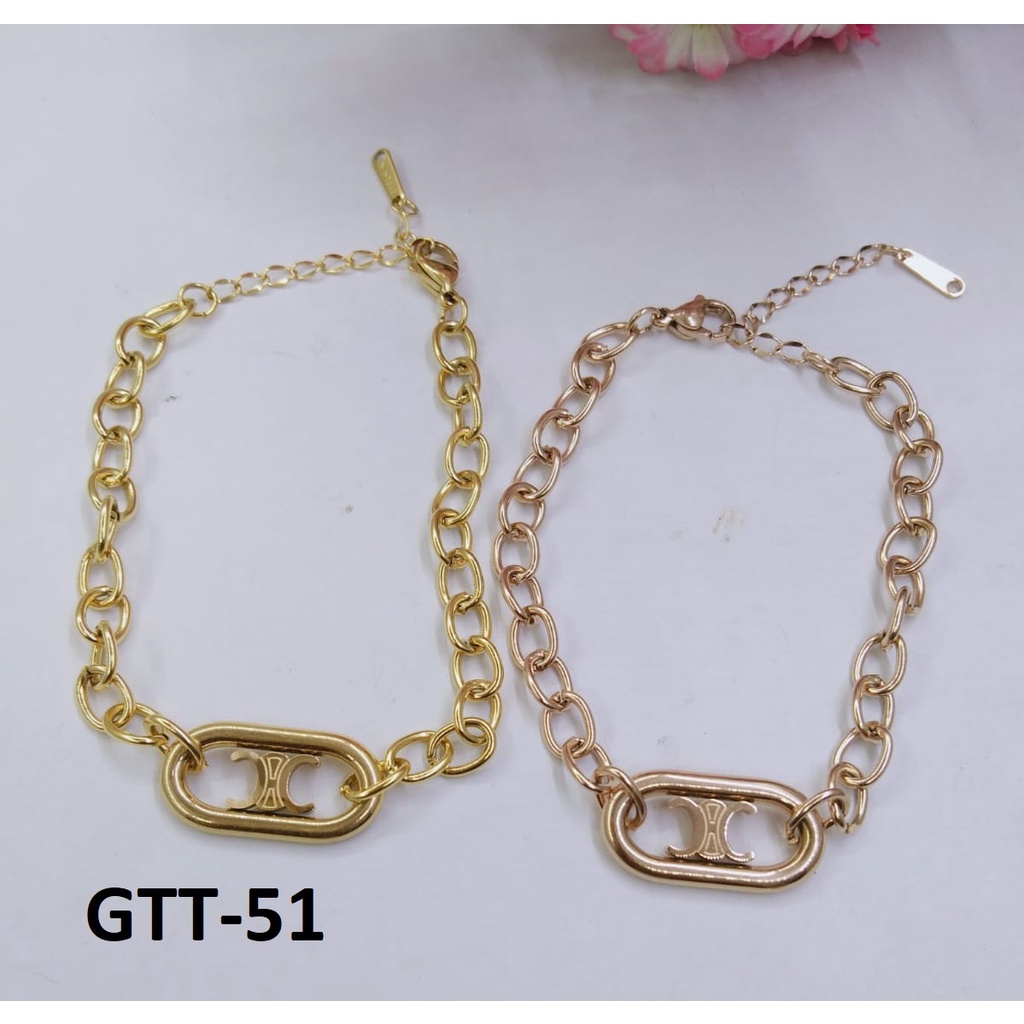 GELANG TANGAN KAKI RANTAI TITANIUM EMAS GOLD OVAL TERMURAH / DUNIA GELANG TERBARU