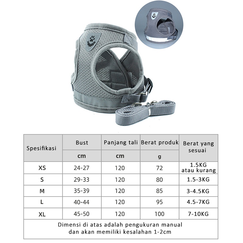 Rompi kucing rompi harness tali tuntun Harness ROMPI Rompi Harness Modis Mesh Lembut dengan Tali Pengikat Reflektif Harness aksesoris hewan peliharaan