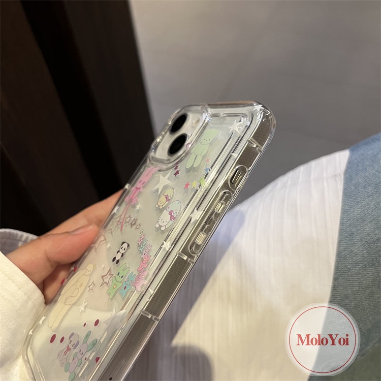 IPHONE Ins Lucu Kartun Indah Bintang Beruang Graffiti Case Kompatibel Untuk Iphone11 13 12 14 Pro MAX 7Plus 8Plus XR X XS MAX 6 6S Plus Airbag Shockproof Lembut Silicon TPU Penutup Belakang