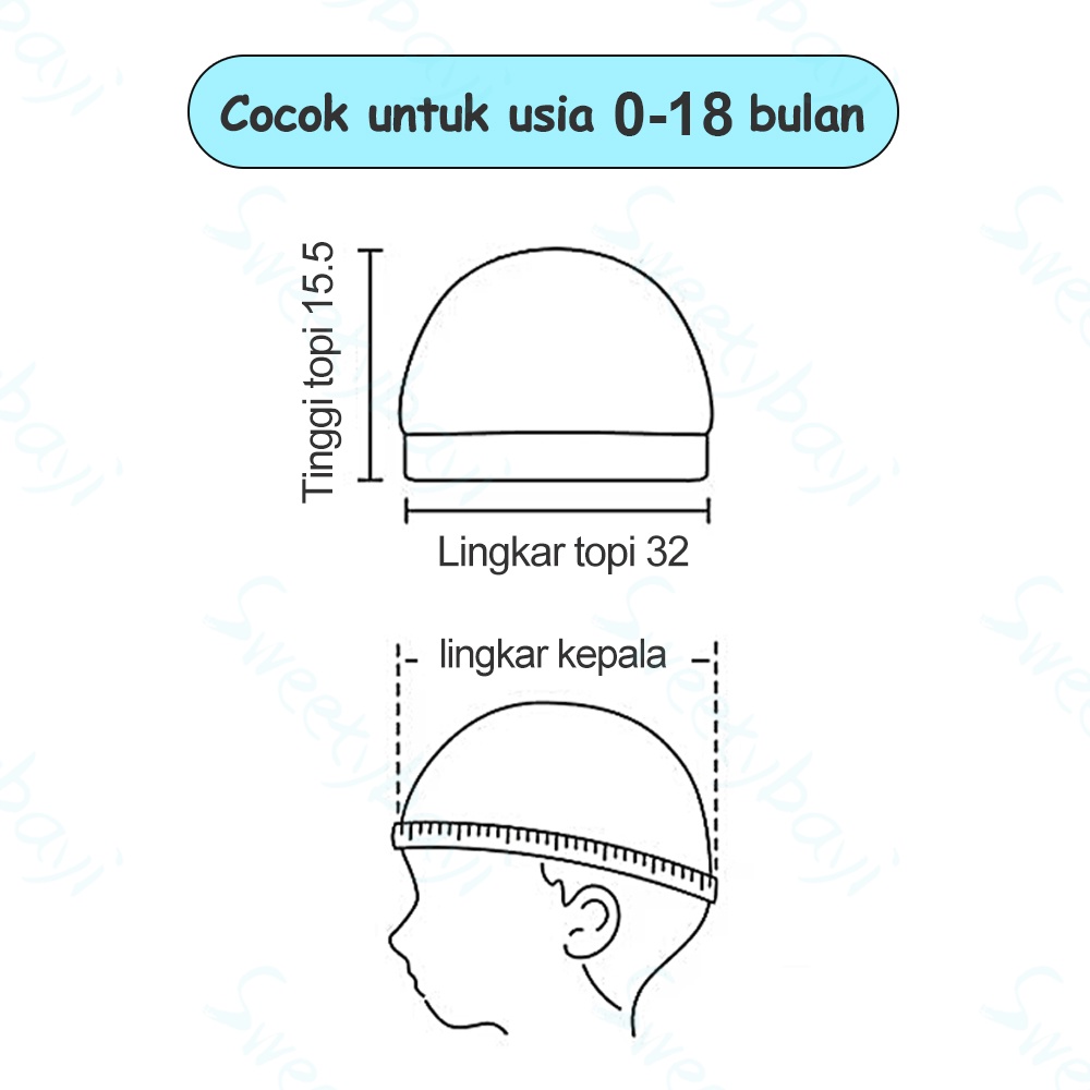 Sweetybayi Kupluk topi bayi 0-18 bulan Kupluk bayi katun lembut