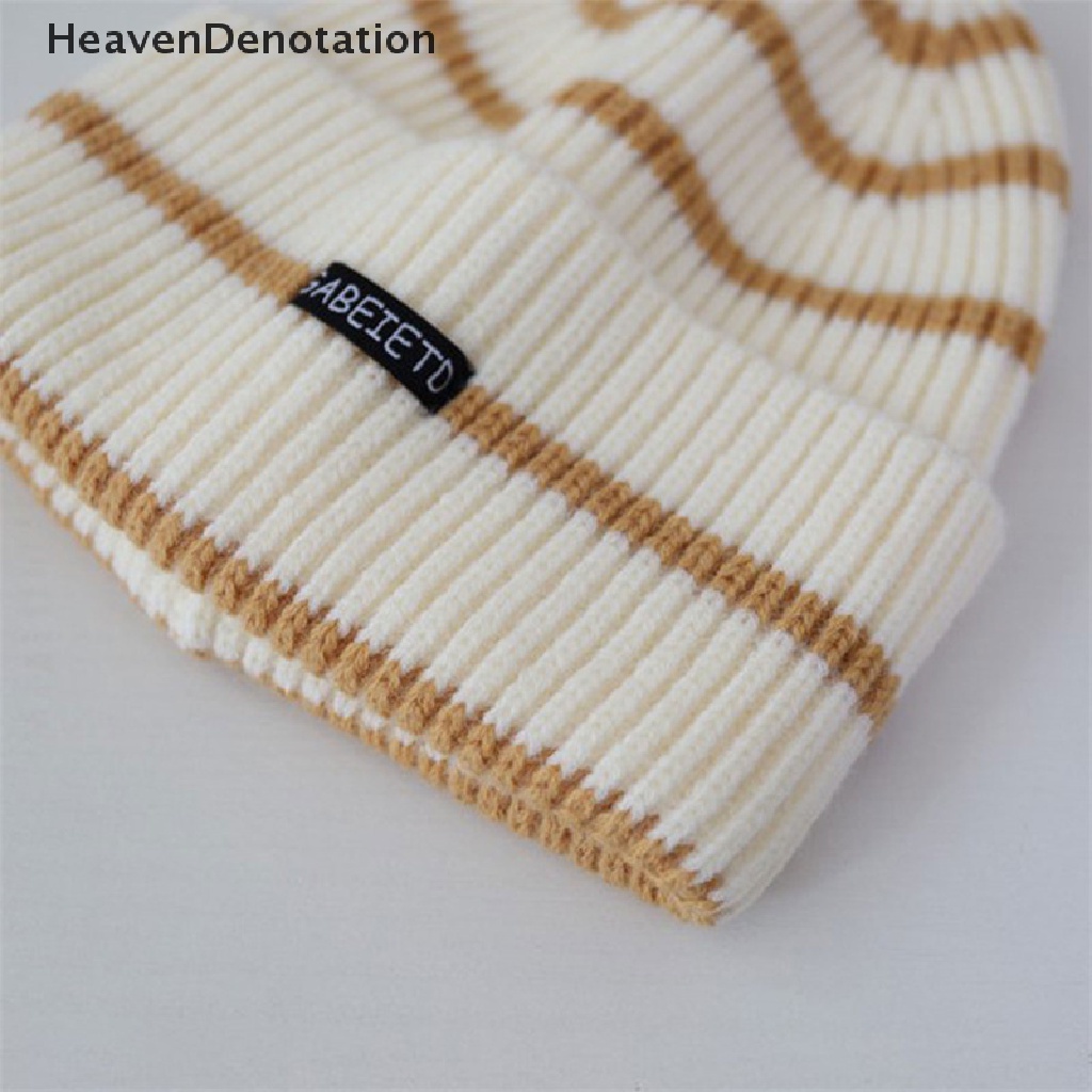 [HeavenDenotation] Fashion Musim Gugur Musim Dingin Garis Topi Rajut Wanita Kasual Hangat Lembut Beanie Caps Unisex HDV