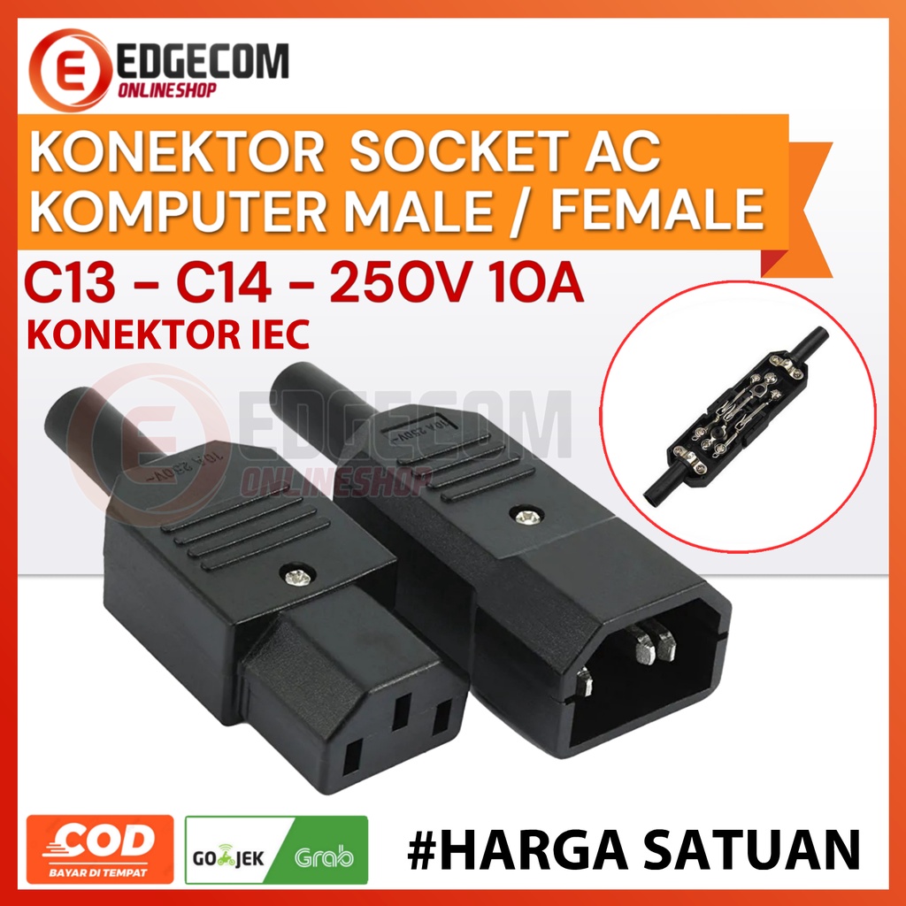 Konektor Steker Power Komputer Kabel AC Plug IEC C14 Male / C13 Female