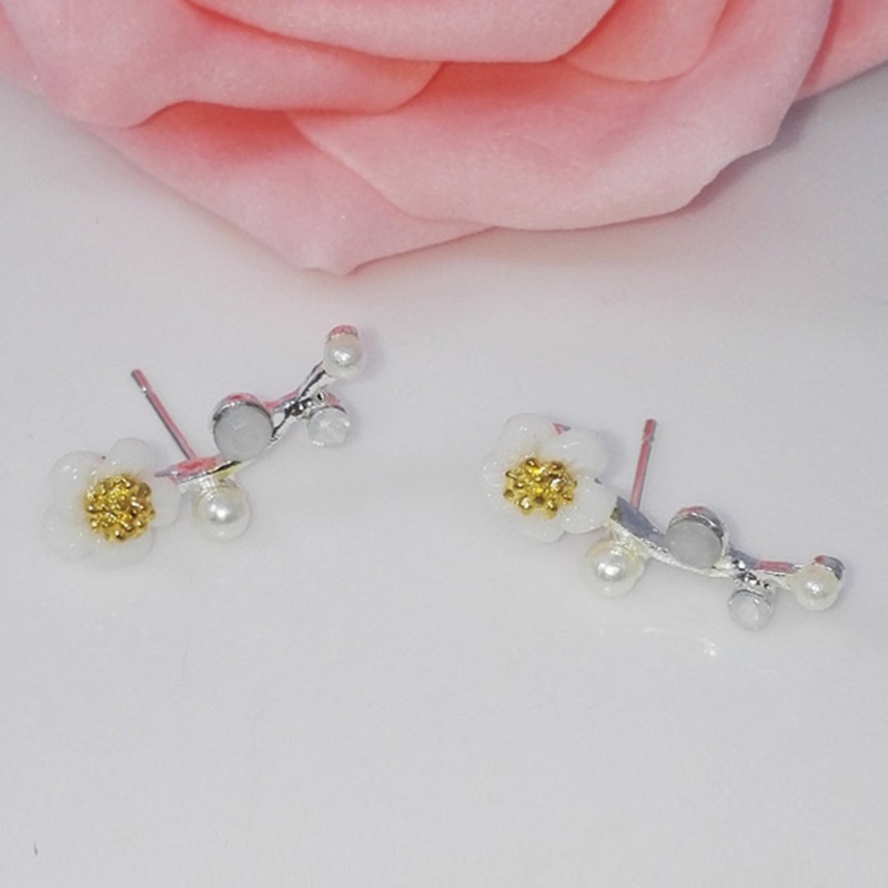 [AYBx] Baju Kaos Distro Pria Wanita Lengan Pendek Fashion Kristal Anting Mutiara Wanita Cabang Shell Pearl Flower Stud Earrings