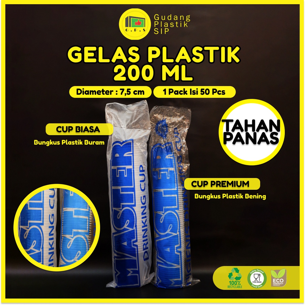 Gelas Cup Plastik PREMIUM Aqua Kopi 200ml (ISI 50) / Murah &amp; Higenis