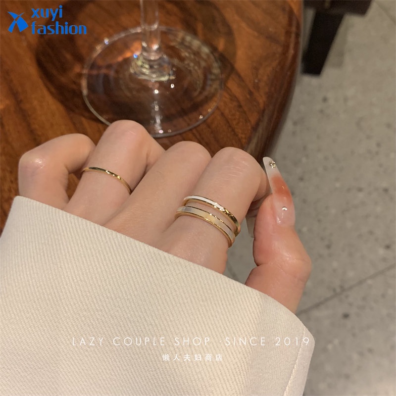 Cincin Emas Simple Double-layer Opening Adjustable Fritillary Rings Untuk Perhiasan Aksesori Wanita