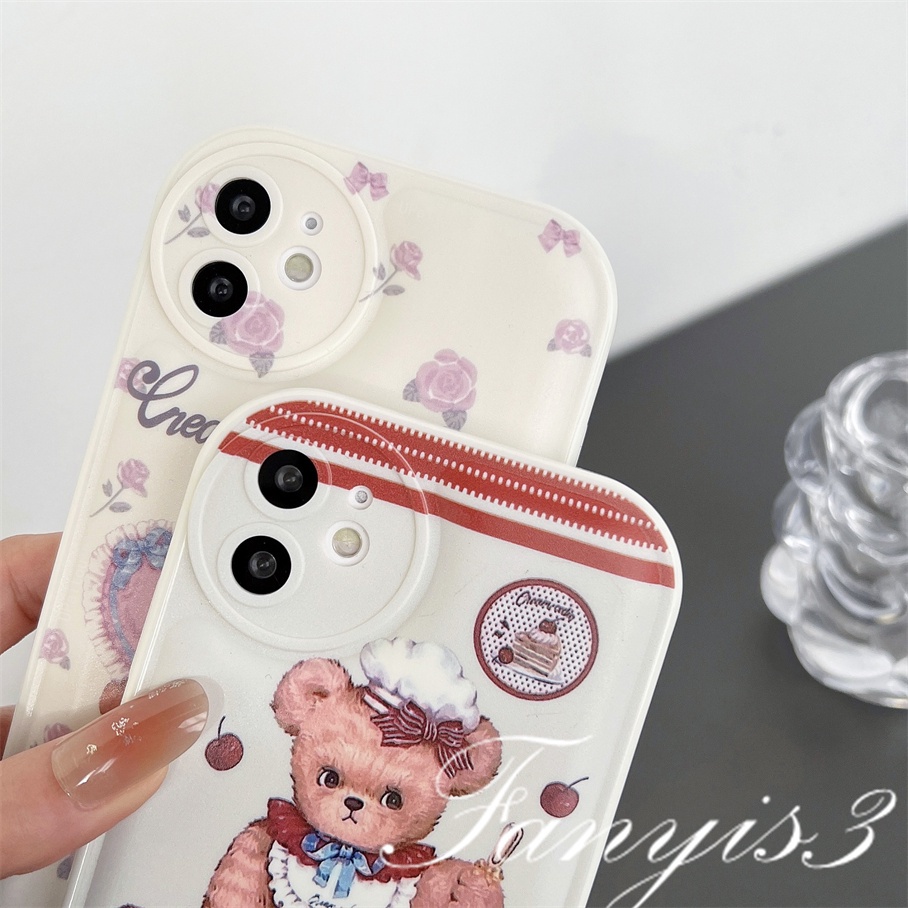 Redmi A1 10C 10A 10 9 9A 9C 9T Note 11 Pro+ 11s 11 10s 10 9s 9 8 Pro Poco X4Pro X3Pro Mi 11 Lite 11T 10TPro 12Pro Cute Cake Bear Phone Case TPU Soft Cover Pelindung