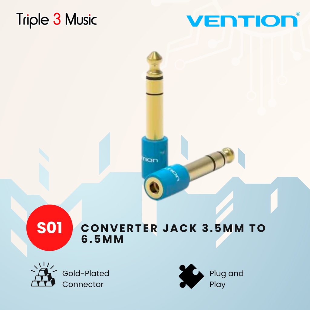 Vention S01 converter Jack 3.5mm to 6.5mm headphone kecil ke besar