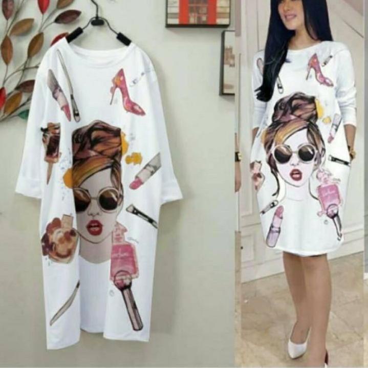 ۞ TUNIK UKURAN JUMBO / TUNIK KAOS JUMBO OVERSIZE / Bunny shop /Dress big size Beauty Putih ☁