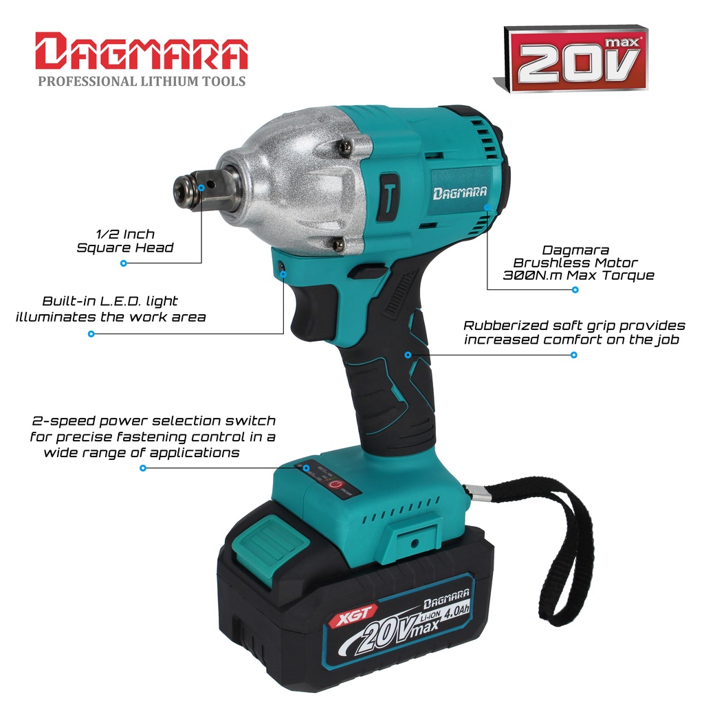 Dagmara 1/2 Inch 300N.m Brushless Heavy Duty Cordless Impact Wrench Y0155