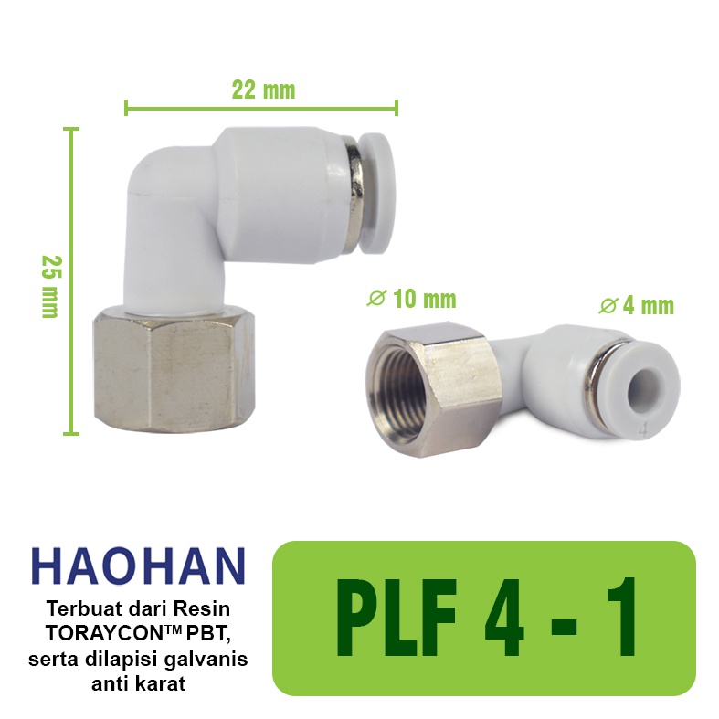 PL Elbow Fitting Dorong Pneumatic 90 Derajat FITTING ELBOW PNEUMATIC SELANG PLF FEMALE