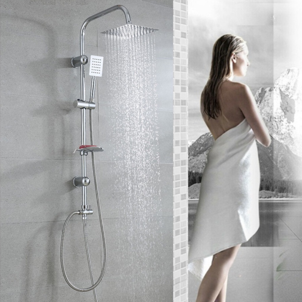 Shower Tiang Set Panas dingin Stainless Hitam &amp; Shower Tiang Column Set Panas Dingin Black