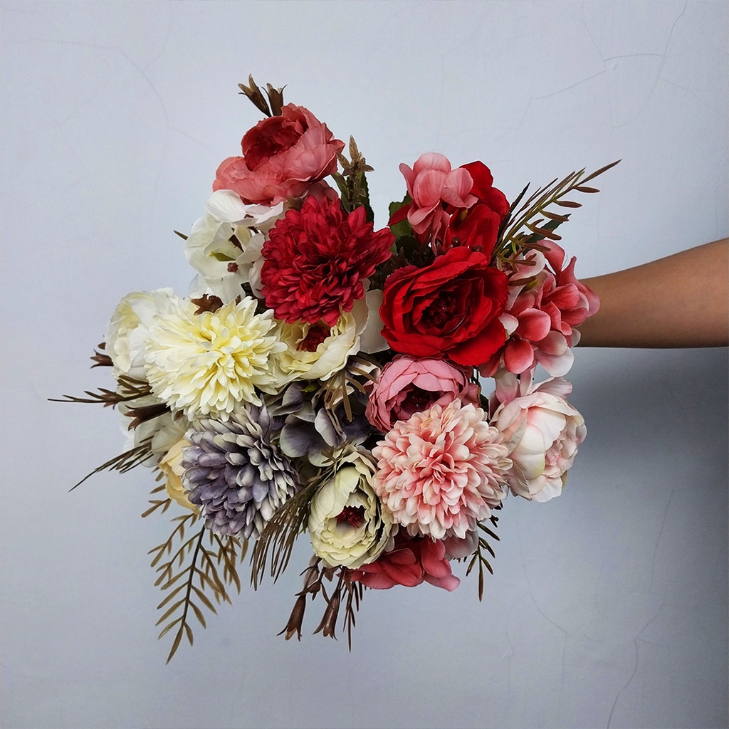 COD Bunga Mawar Hias Mary Rose Mix Buket Bunga Plastik Palsu Tangkai Ornamen Pajangan Dekorasi Ruangan Rumah Import Artificial Flower Tanaman Hias Azgalery PBP153