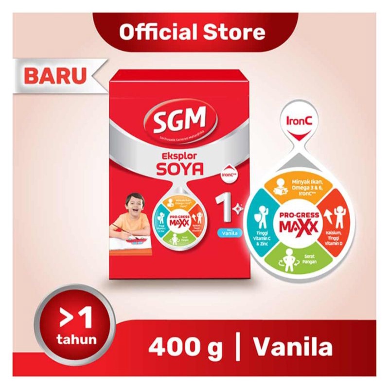 SUSU FORMULA SGM SOYA 1+ VANILA UMUR 1- 3 TAHUN 400GRAM(sgm soya 1+ vanila 400gr)p