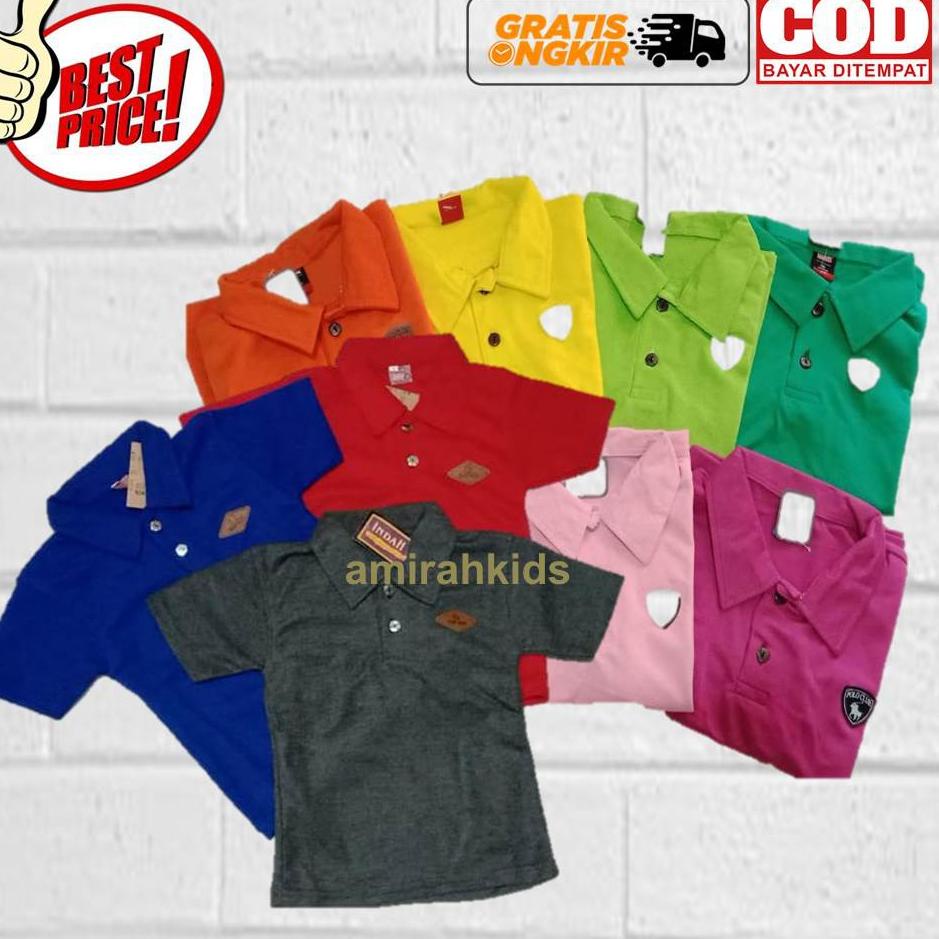 BIG DISKON S90 Kaos Kerah Anak Laki Laki usia 1 2 3 4 5 6 7 8 Size S M L XL Warna Merah Hijau Abu Ku