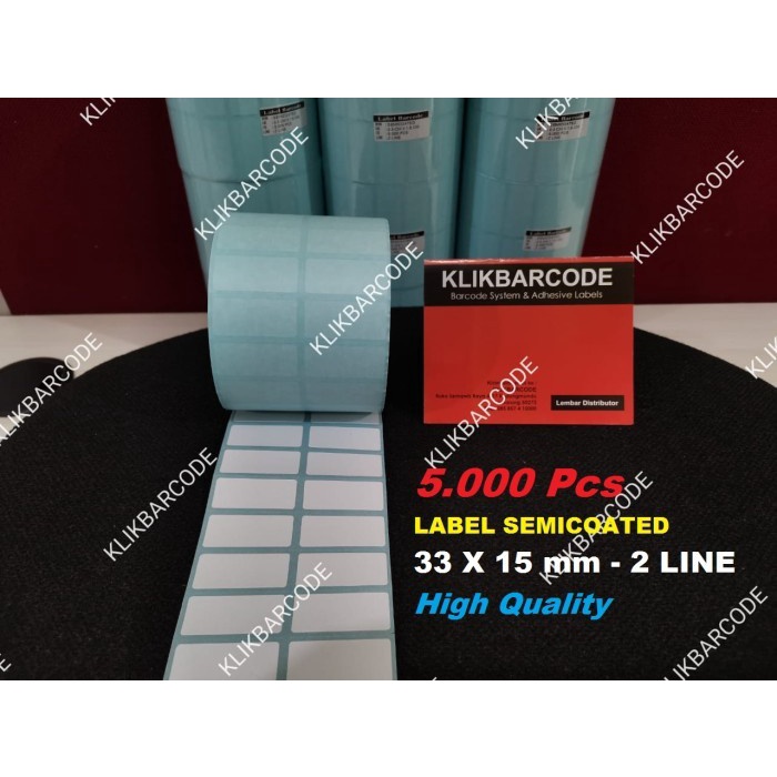 

MURAH LABEL BARCODE SEMICOAT 33 X 15 - 33X15 MM - 2 LINE - 5.000 - BLUEPACK MURAH FI