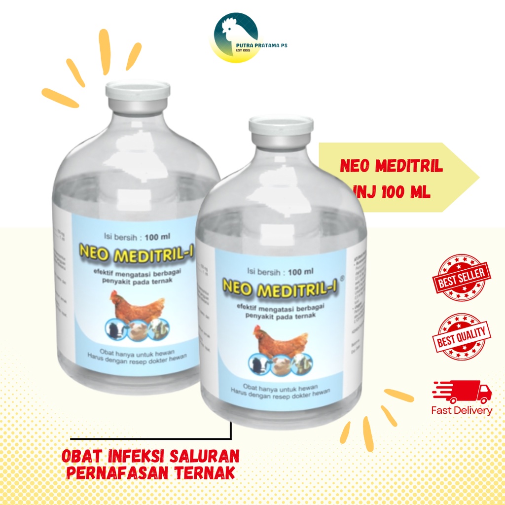 NEO MEDITRIL INJECTION 100 ml - Obat Infeksi Saluran Pernafasan Unggas, Ruminansia