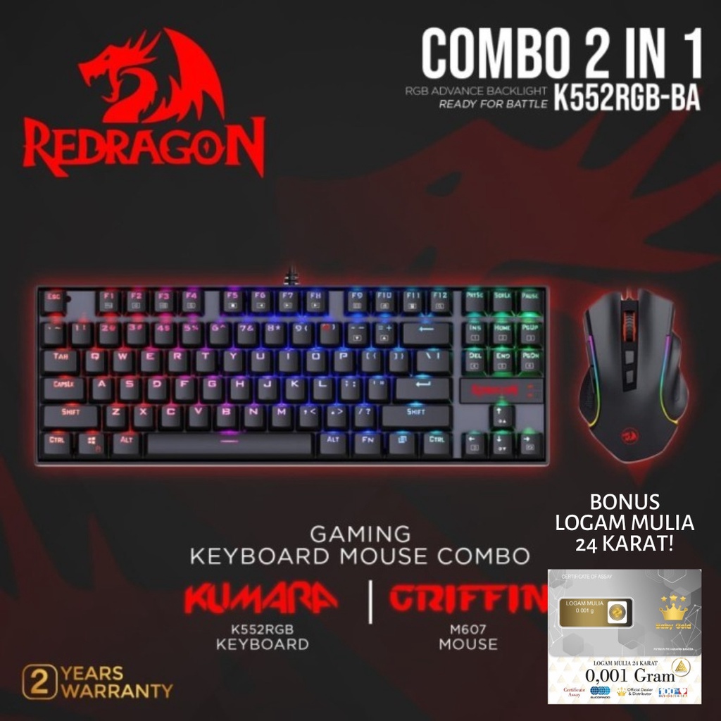 BUNDLE Redragon Gaming Keyboard Mouse 2 in 1Combo - K552RGB-BA