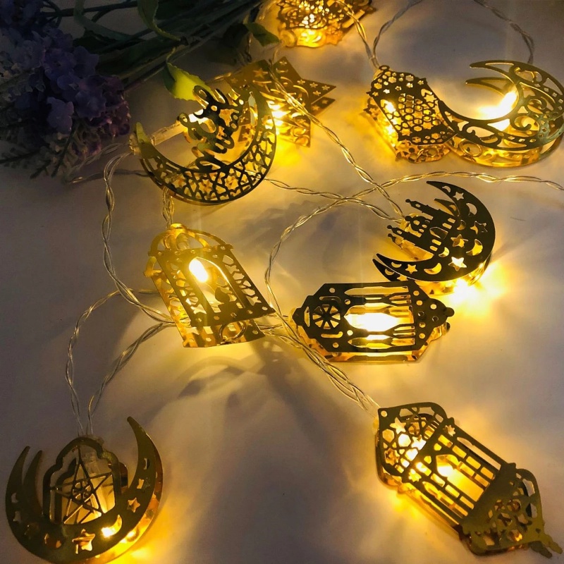 1.65m 10LED Indah Eid Mubarak Besi Art String Lampu Ramadhan Dekorasi Untuk Rumah Peri Tirai Lampu Ulang Tahun Pernikahan Garland Decor