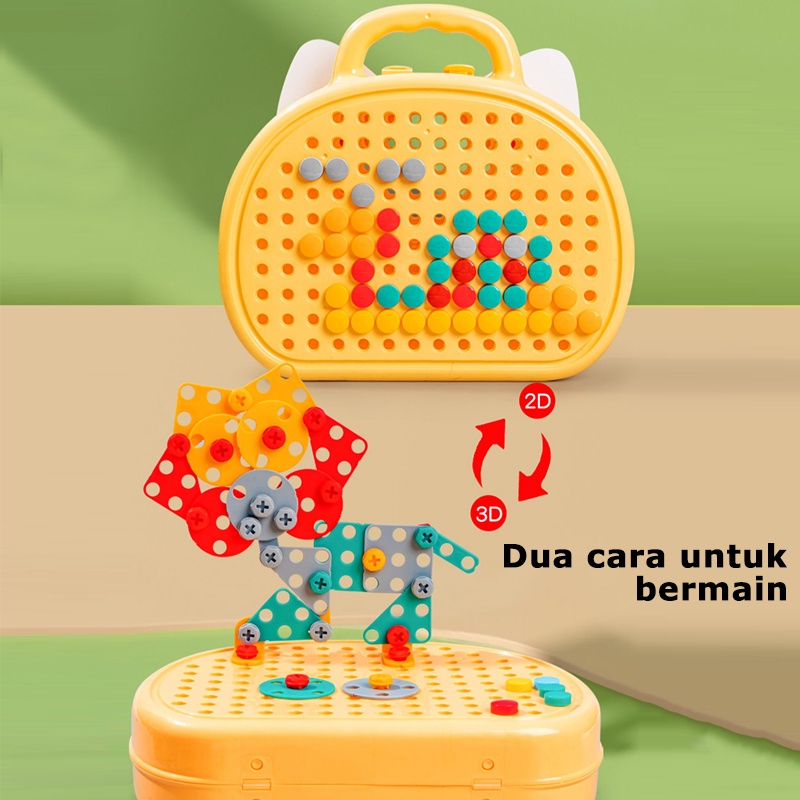 【Ready Stock】Koper Mainan Tool Set Anak 203 Pcs Bor Listrik Mur Sekrup Merakit Pembongkaran Blok Simulasi Perbaikan Diy Mainan Anak