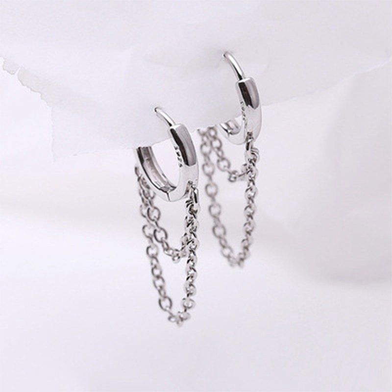 Kepribadian Fashion925 Sterling Perak Hoop Double Layer Rantai Anting Untuk Wanita Harian Kasual Pesta Punk Perhiasan Hadiah