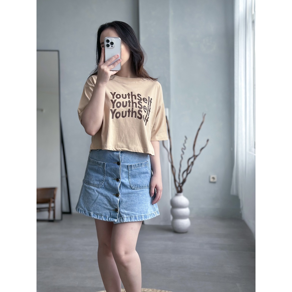 Kaos Crop Top Wanita Korean Style Bahan Katun