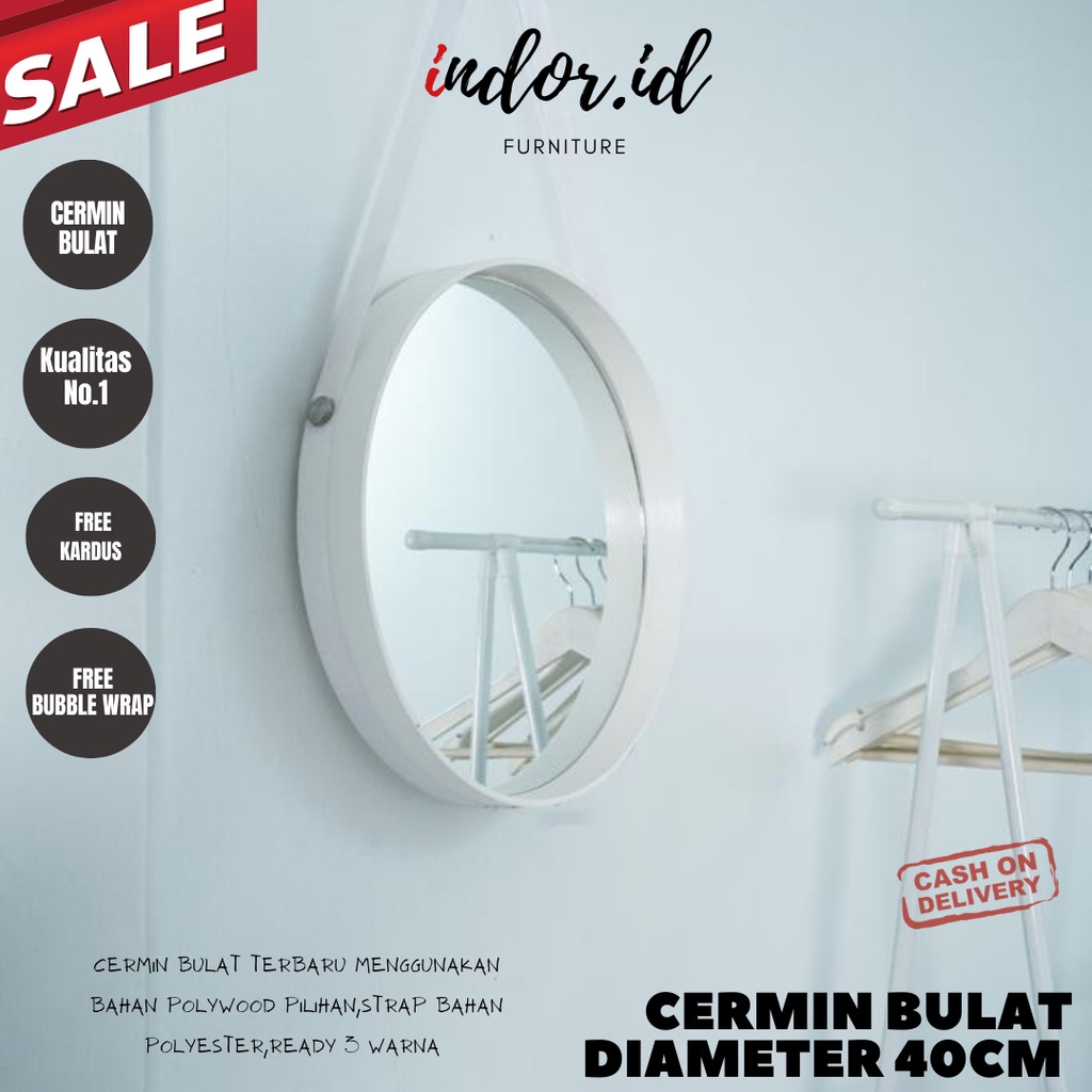 Ready  [COD] Cermin Gantung Dinding Kaca Bulat Murah Diameter 40 cm/ Cermin Aesthetic Minimalis
