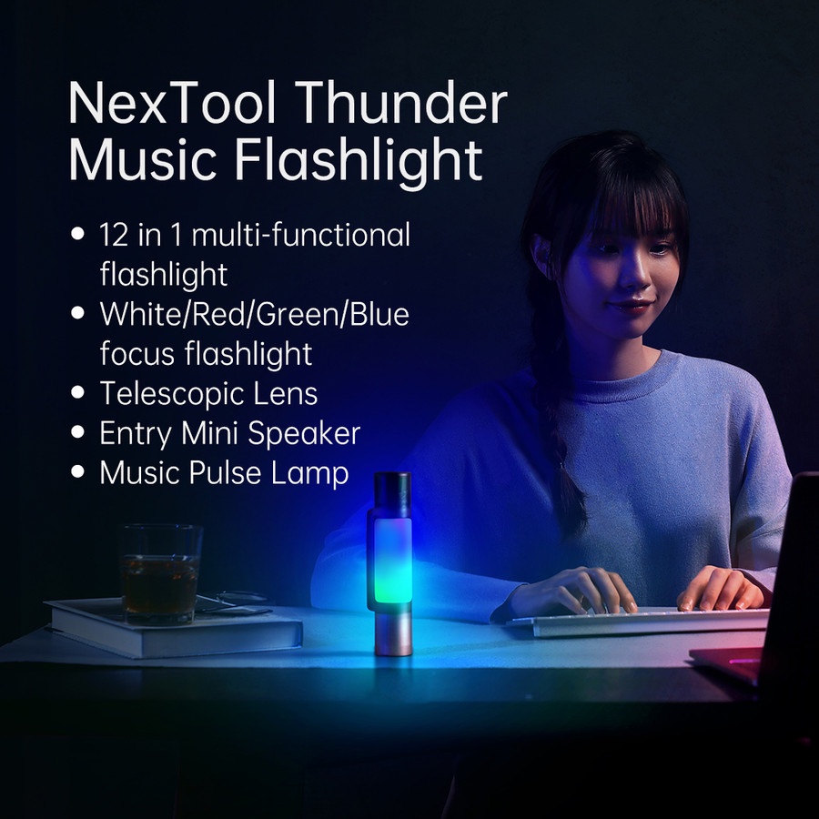 NexTool Thunder 12 in 1 Music Flashlight Lampu 4 Colors Main Lamp IPX4