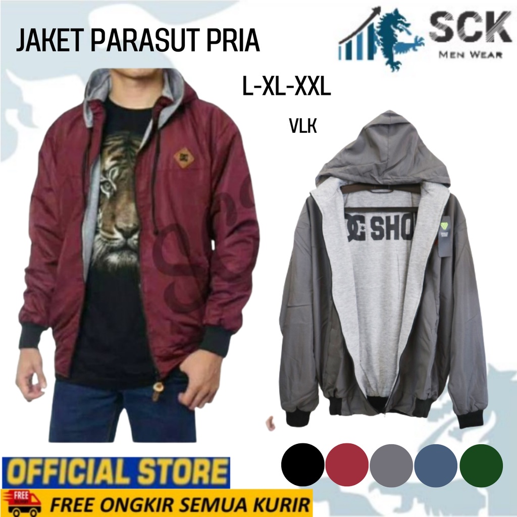 Jaket Pria VLK Bolak Balik Resleting Luar Parasut Dalam Katun Halus / PakaianCowok ukuran L-XXL (JUMBO) - sckmenwear GROSIR